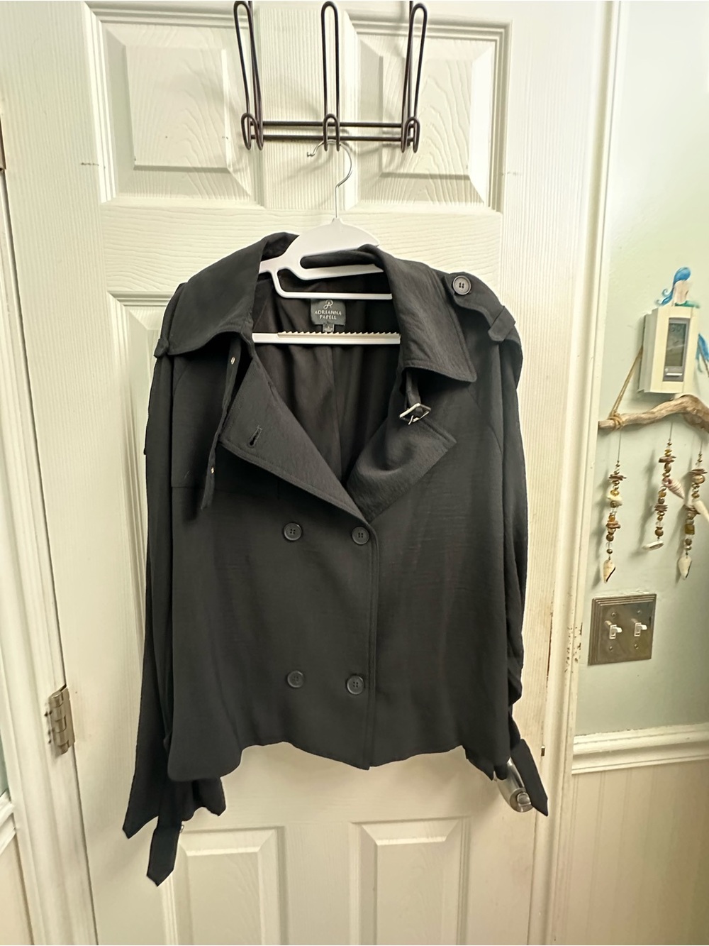 Adrianna Papell Black Double-Breasted Cropped Bomber Jacket